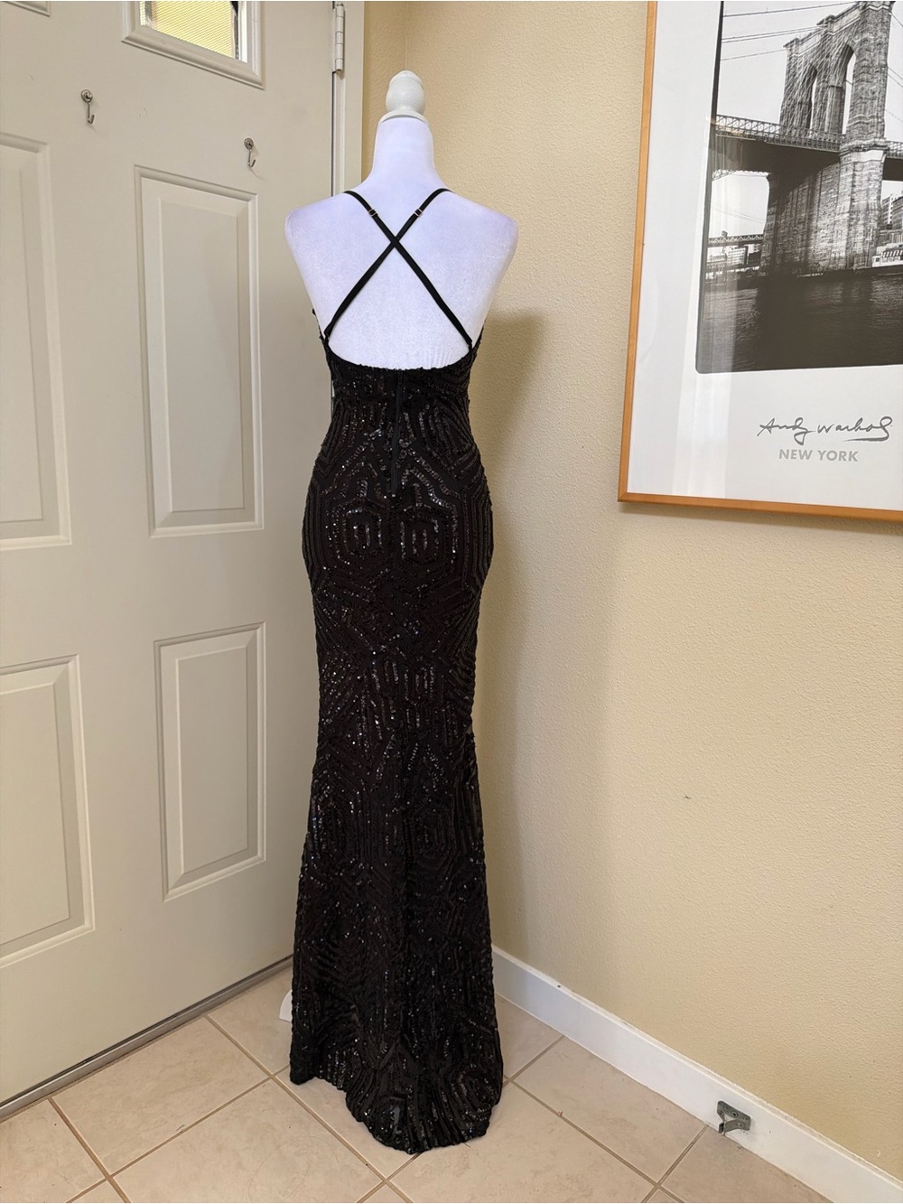 Windsor Black Deirdre Sequin Mesh Slit Prom Dress Gown Size Small - Picture 5 of 9